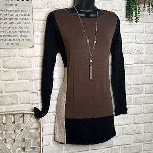 J. Jill Black Tan White Tunic Top Shirt Stretch